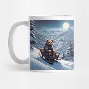 Teddy on a sledge riding down a hill in the snow Mug